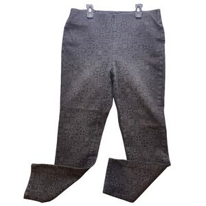 Soft Surroundings Pull On Pants Womens Medium Tile Print Stretch Comfy Black AOP